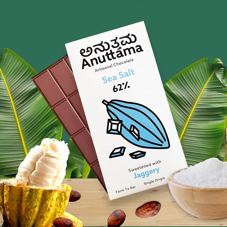 Anuttama Sea Salt | 62%Cocoa | Sweetened with Jaggery 50g