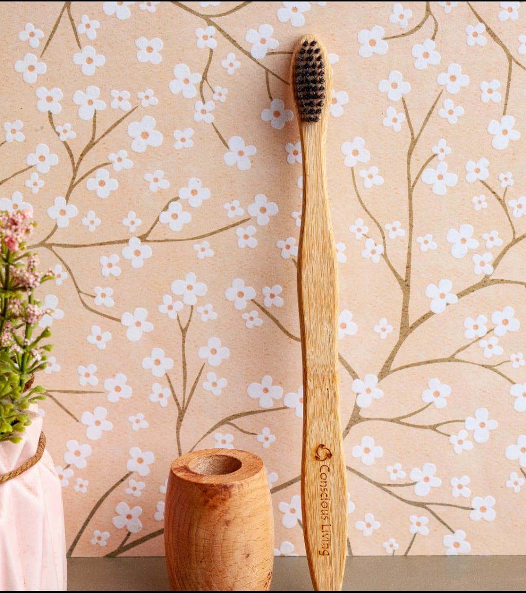 Concious Living Bamboo Toothbrush With Charcoal Bristles